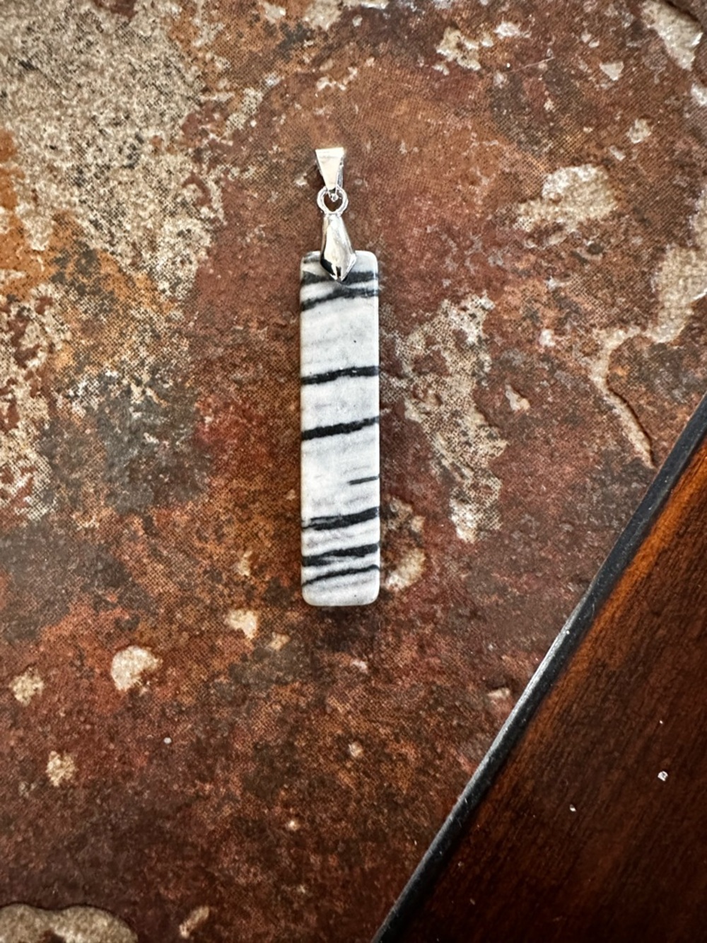 Artisan Black and White Striped zebra jasper Rectangular Pendant